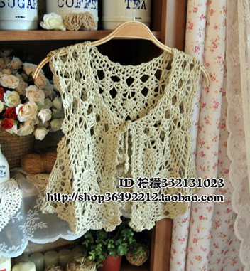 2012 New arrival bohemia style cutout vest knitted coat short vest small cape shrug fence apricot free shipping
