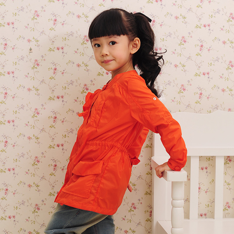 2012 new arrival children's clothing female child autumn candy color o-neck long-sleeve trench outerwear casual sports top
