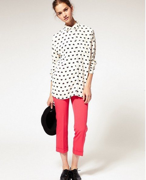 2012 new arrival  Classic Peach Heart Long Sleeve Loose shirt simple casual Womens' Print long Sleeve Chiffon Blouses