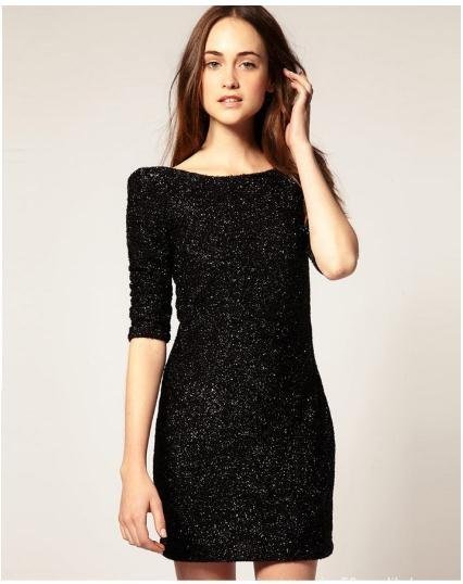 2012 New Arrival Fashion Hot Sexy paillette Backless Dress Women's Dress black dress FS312