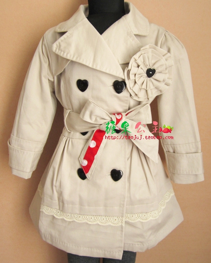2012 new arrival fashion slim elegant child trench female child spring outerwear top