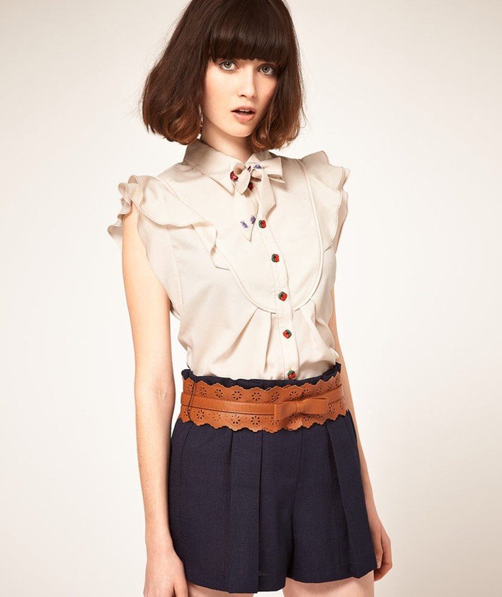 2012  New  Arrival fashion Woman Chiffon Blouses Bow collar Cherry Button shirts  free shipping