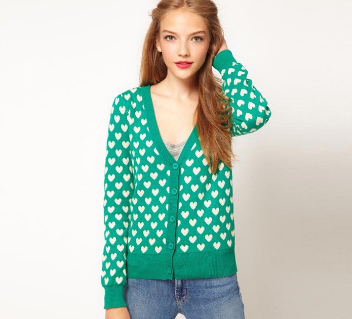 2012 New arrival Fashion Womens' Sweet Hearts print Sweaters Cardigan Casual knitwear quality knitting cute elegant stretchable