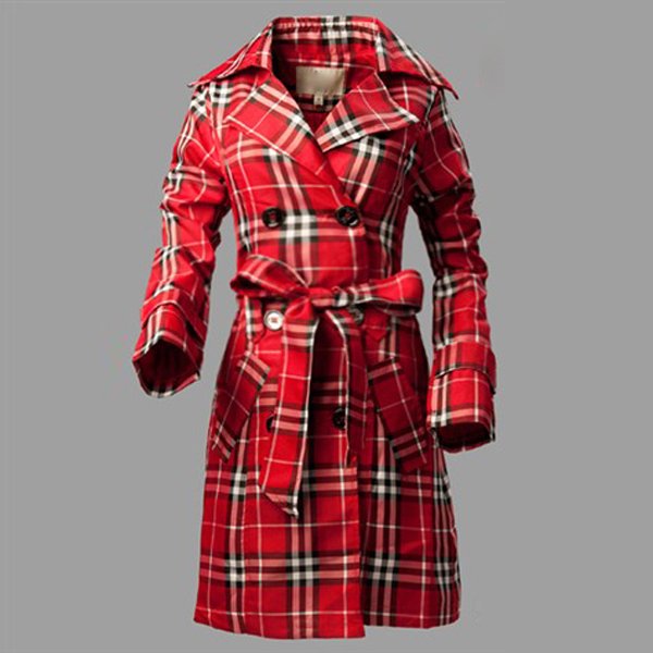 2012 New Arrival FREE SHIPPING  Womens RED  Long Sleeve Slim-fit Plaid Windbreaker Jacket Coat SIZE M/L/XL/XXL  902058-FZ-8021-4