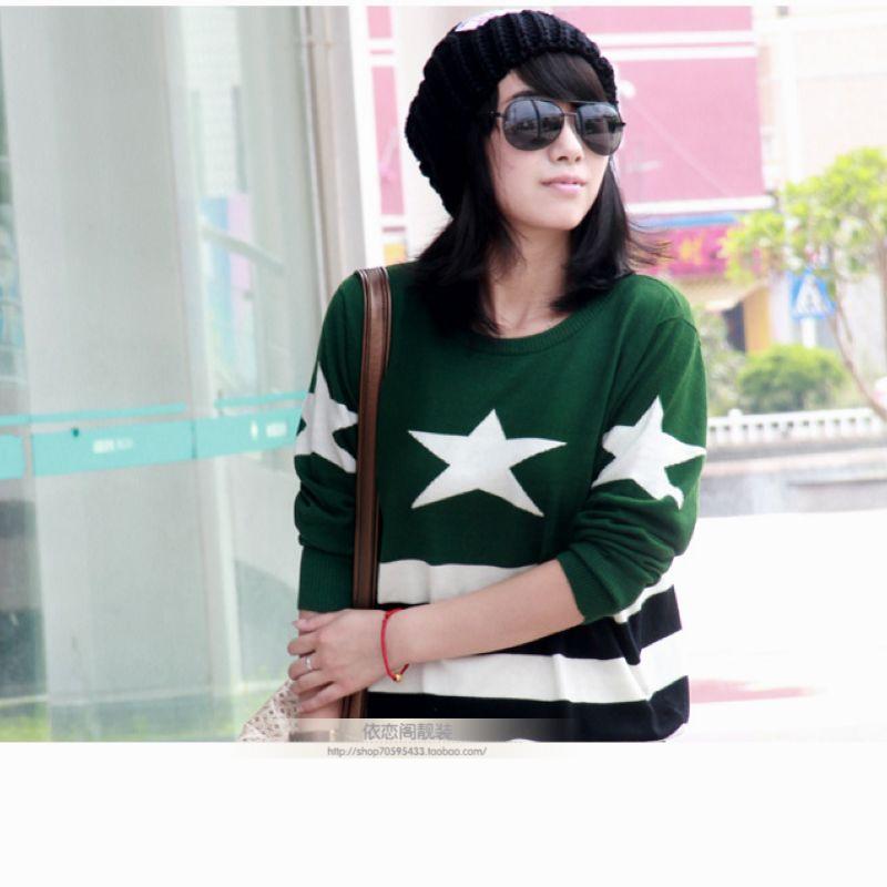 2012 new arrival green stripe basic pullover women sweater (WC005)