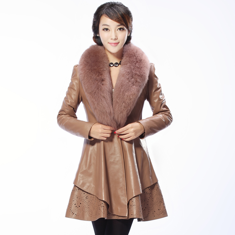 2012 new arrival high quality sheepskin fox plus cotton genuine leather clothing female outerwear f1106