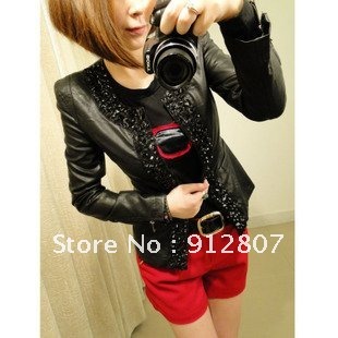 2012 New arrival Hitz Korean shoulder pads bright diamond slim major suit small leather jacket / women jacket