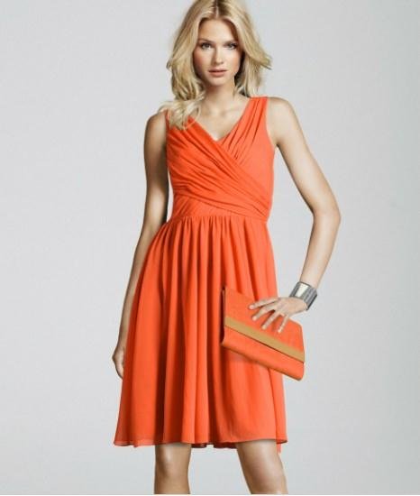 2012 New Arrival HM H&M Sleeveless Chiffon Dress Orange Color Graceful Lady