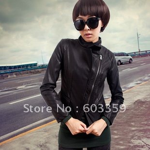 2012 New Arrival&Hot sell stylish ladies Brand Motor PU leather jacket,high quality,fashion outwear&coat,Asian:S-XL,Black,#1180