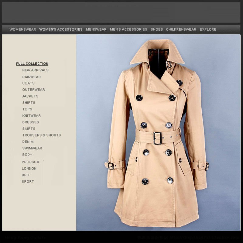 2012 New Arrival hot selling brand desiger classic trench women double breasted Color Beige/Khaki Wholesale/Retail#Y81015