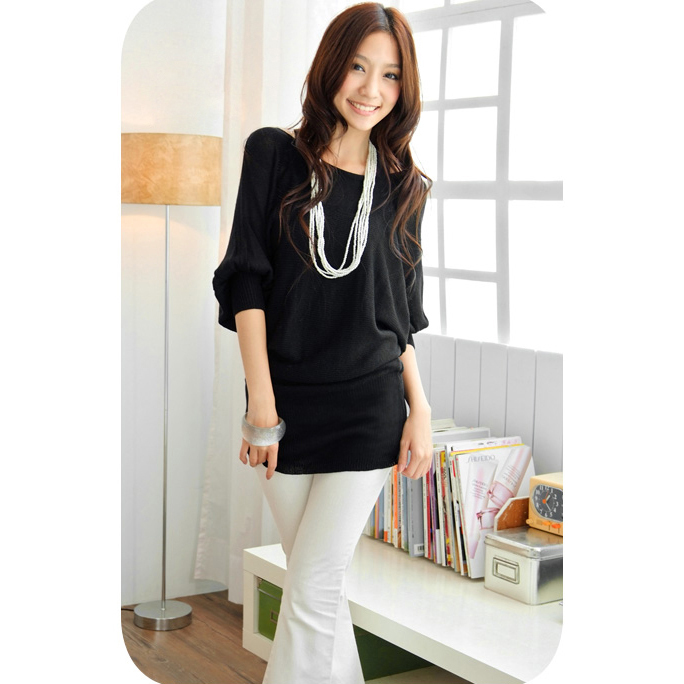 2012 new arrival loose medium-long wool sweater pullover autumn women's outerwear batwing sleeve top