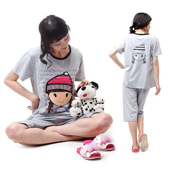 2012 new arrival lovely sleepwear female cotton lounge women's cartoon short-sleeve sleep set at home service