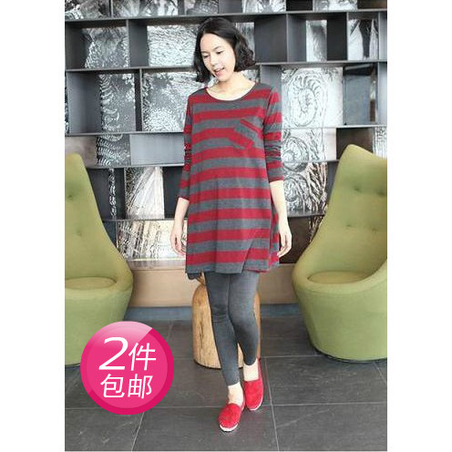 2012 new arrival maternity clothing knitted cotton stripe maternity long design t-shirt