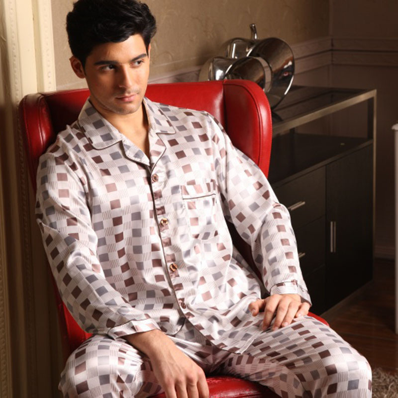 2012 new arrival men's spring and autumn faux silk long-sleeve sleepwear lounge twinset 63007a