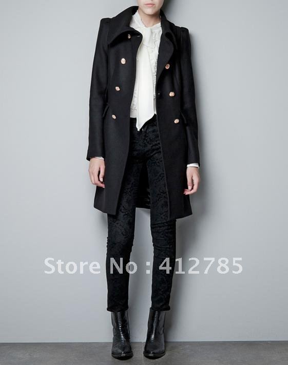 2012 New Arrival Quality Women's Metal Button Double-Breasted Wool Coat, Fashion Trench Coat, Free Shipping