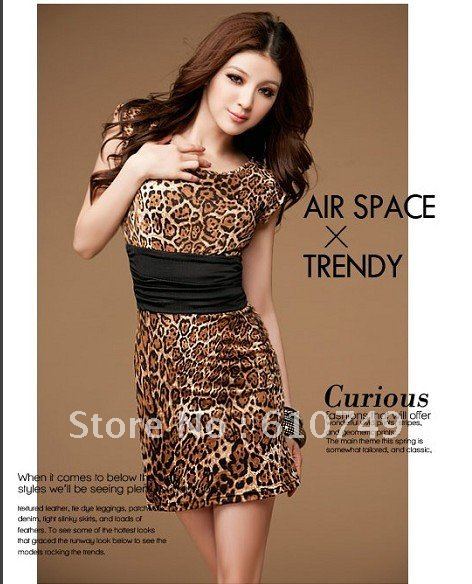 2012 New arrival  Sexy leopard spell color the waist wrinkle wild dress dress Free shipping