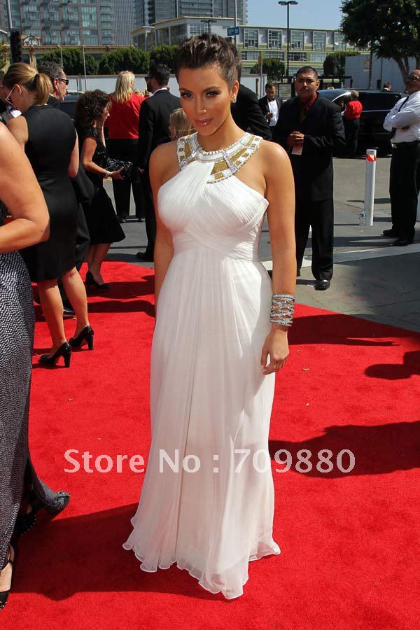 2012 New arrival sexy White halter Chiffon Summer Cheap celebrity dresses