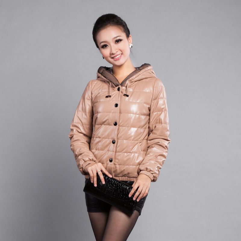 2012 new arrival sheepskin genuine leather clothing female hooded down leather clothing down coat