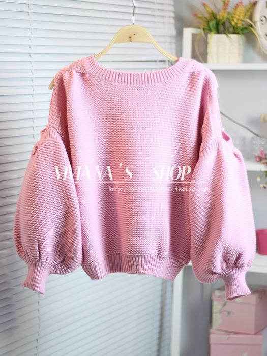 2012 new arrival snidel strapless lantern sleeve coarse knitting o-neck short design pullover long-sleeve sweater outerwear