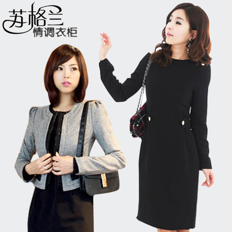 2012 new arrival spring and autumn slim long-sleeve dress OL outfit plus size clothing set professional set