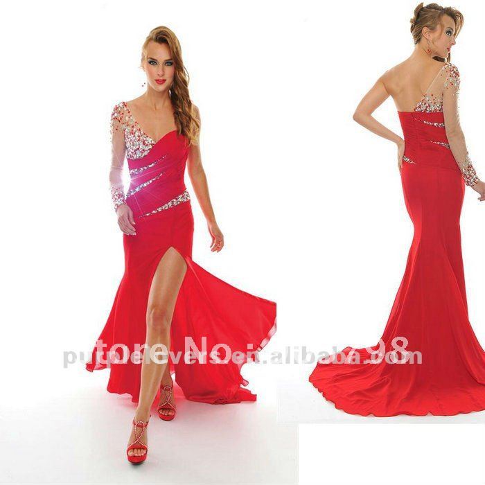 2012 New Arrival Sweatheart one shoulder beaded evening gowns