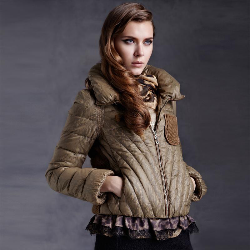 2012 new arrival sweet mohini lace patchwork wool knitted velvet down coat 070612405