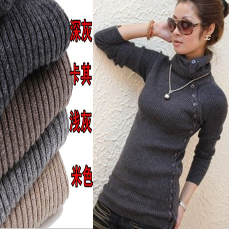 2012 new arrival thickening slim turtleneck sweater heap turtleneck buttons thermal sweater needle