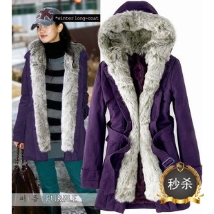 2012 new arrival winter women personalized fashion fur collar down Jacket /hooded wool down coat for  women purple free shipping