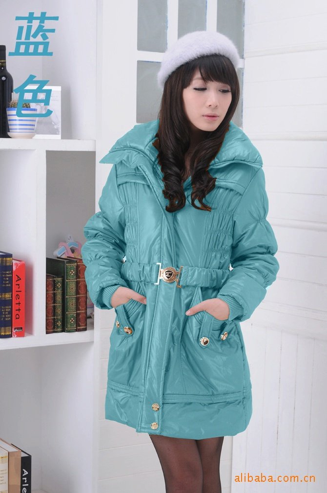 2012 new arrival women fashion casual belt  thick long cotton coat Free Shipping High quality