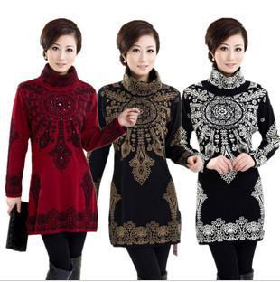 2012 New Arrival Women Fleece Thickening Flower Embroidery Sweaters,Long Sleeve,Turtleneck Outerwear,CPAM Free Shipping