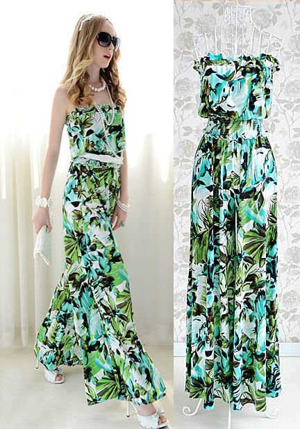 2012 New Arrival Women's Fashion Flowers Printing boob tube top Jumpsuit Wide Leg Sexy Jumpsuits