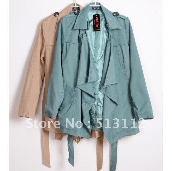 2012 New arrival women's high waist slim bowknot belt vintage Trench Coat outerwear Khaki/Green JX068 Free shipping