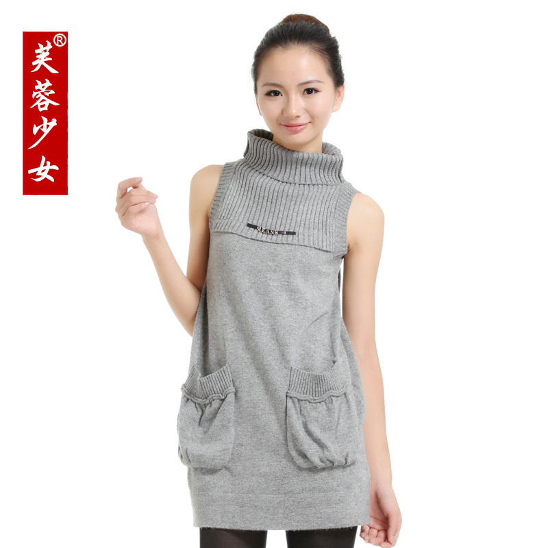 2012 new arrival women's medium-long sleeveless turtleneck sweater fashion slim basic shirt sweater autumn and winter women