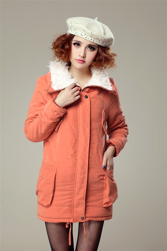 2012 new arrival women's slim thermal plus velvet candy color women's berber fleece cotton overcoat outerwear