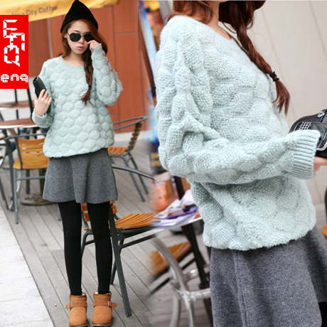 2012 new arrival women's sweet small fresh rhombus square o-neck long-sleeve sweater fashion shirt