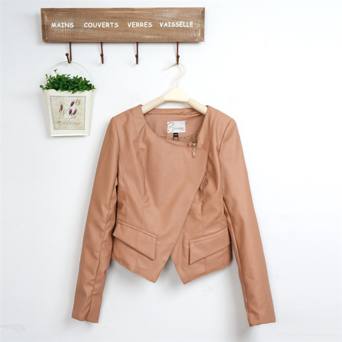 2012 new arrival women's v slim oblique zipper PU long-sleeve short design leather clothing motorcycle sexy