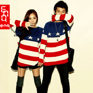 2012 new arrival Women sweater plus size clothing pullover sweater five-pointed star stripe medium-long sweater shirt