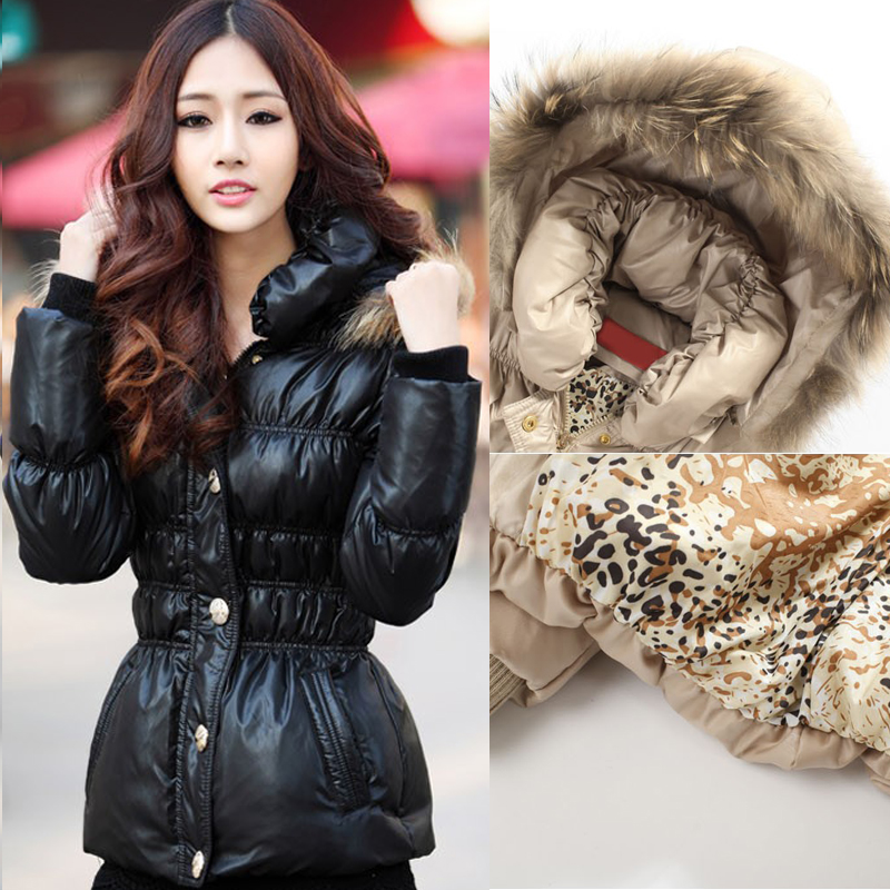 2012 new arrival women winter outerwear slim sweet solid color fur collar down coat 2199f210