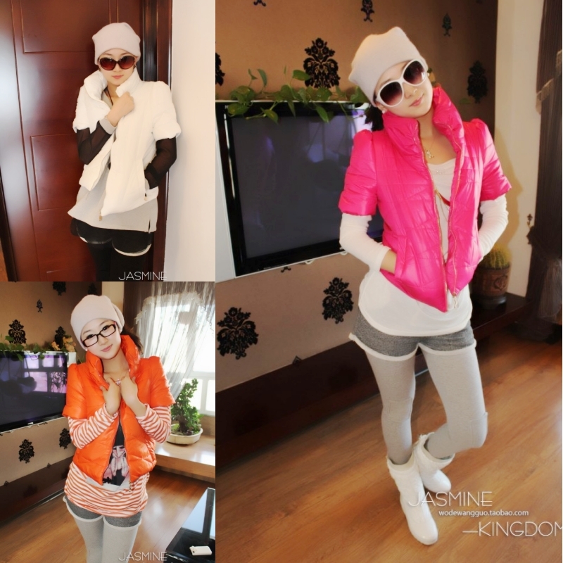 2012 New Arrival Women Winter Warm Cotton Padded Down Jackets Vest Ladies Fashion Candy Color Short Waistcoat Gilet Garment