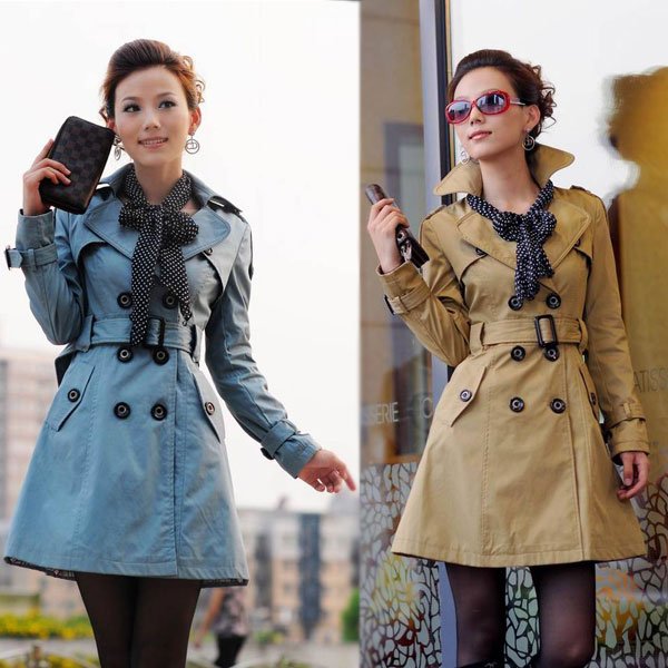 2012 New Arrival Womens Bowknot Slim Fit Trench Double Breasted Coat Fashion Outwear Windbreaker + Free Dot Scarf #  L034141