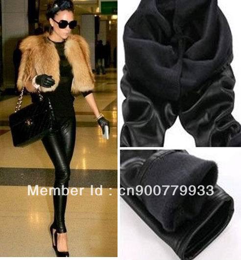2012 New Arrive Fleece Lined Womens Matt leather Tights Pencil Winter Leggings Sexy Pants Black Can fit size S to XXL
