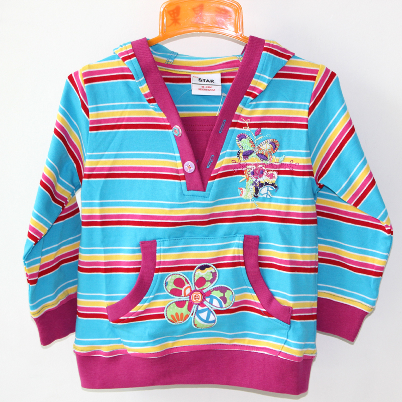 2012 New arrive striped kids hooded sweatshirt baby girls cotton hoodies suit 86-116CM children autumn casual wear 6pcs/lot
