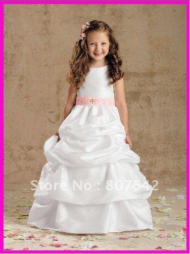 2012 new arrived beaded belt taffeta floor-length flower girl dresses ball gown kid dress Sky747 wholesale & retail