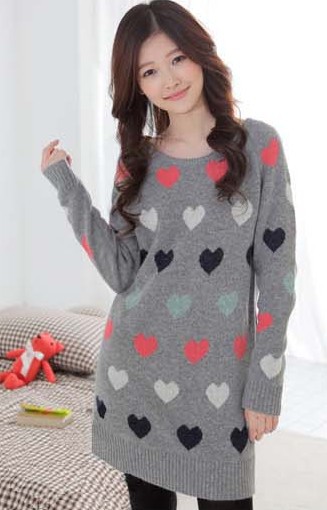 2012 New arrived hotsell women's multicolor heart pattern pullovers round collar knitwear sweater 204044 Free Shipping