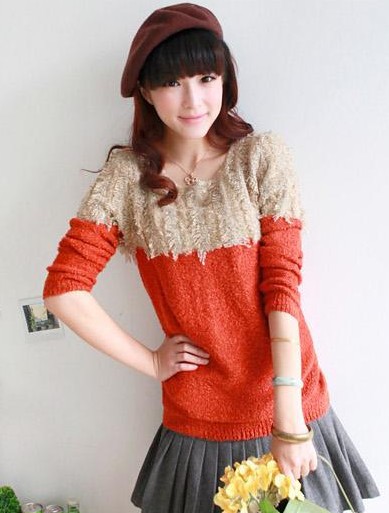 2012 New arrived hotsell women's plus size plush patchwork knitwear bottoming loose long sweater 204050 Free Shipping