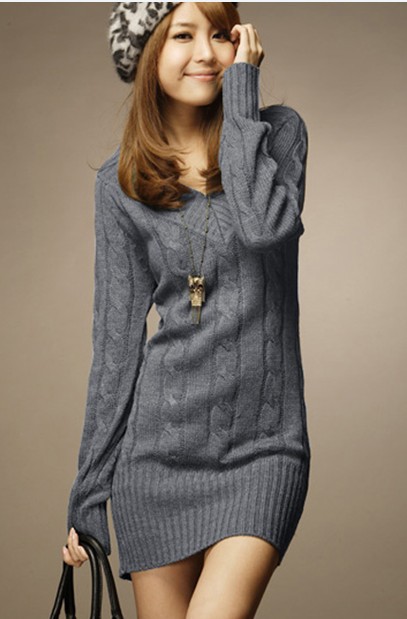 2012 New arrived hotsell women's V-neck Chinese doughnut pattern knitwear long  sweater 204046 Free Shipping