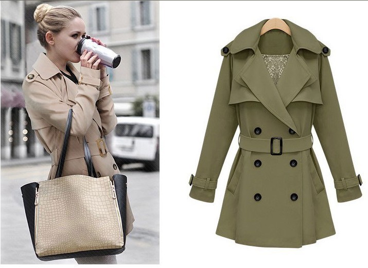2012 new autumn and female loose double-breasted belt V neck long windbreaker jacket coat