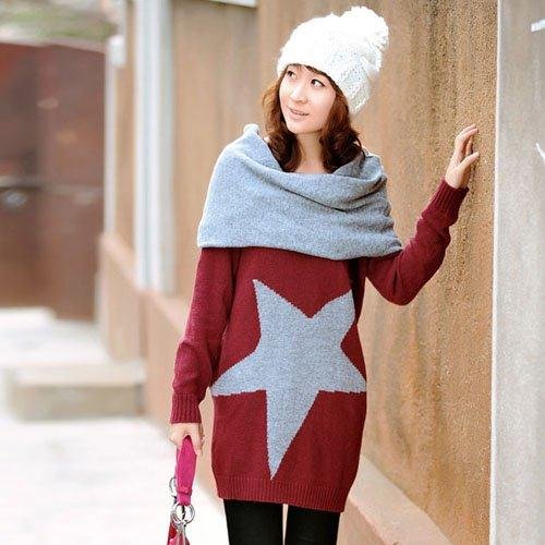 2012 NEW autumn and winter, dropship plus size loose style longer ladies pullover knitwear sweater with scarf