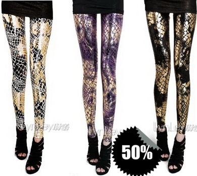 2012 new autumn dress nine leggings and snake splash-ink gradual size VQ057 Stretchy Faux Leather Look Tight Leggings Pants