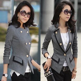 2012 NEW Autumn Elegant white-collar long sleeve OL Jacket women coat with black/gray color free shipping M/L WD27
